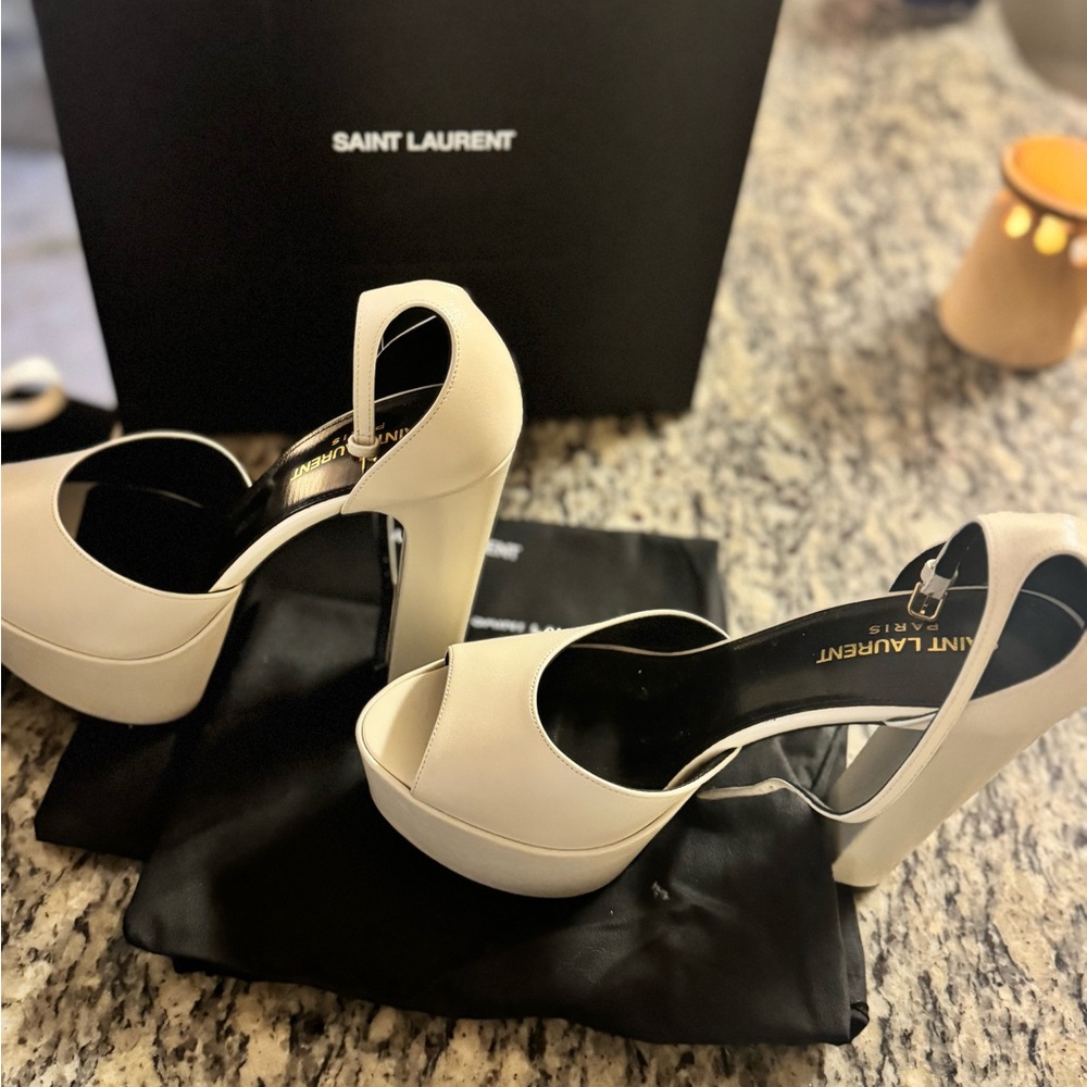 Saint Laurent White Platform Shoes with Classic Design